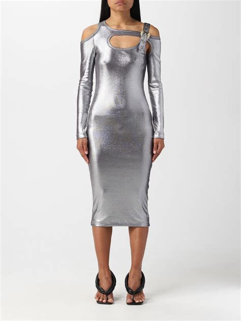 silver label versace jeans couture label dress|Versace Jeans maxi dress.